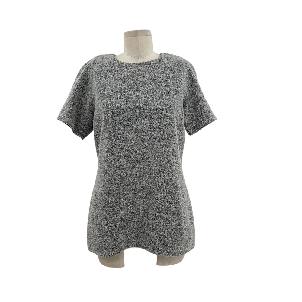 Lela Rose Boucle Short Sleeve Top Blouse Zip Back Wool‎ Blend Gray Size 6